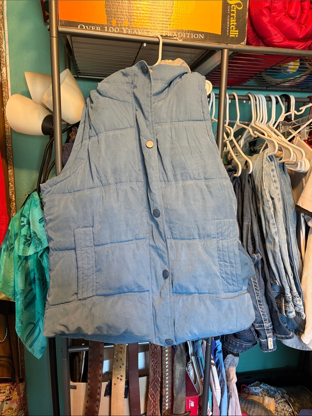 Amazon Light Blue Quilted Hooded Puffer Vest